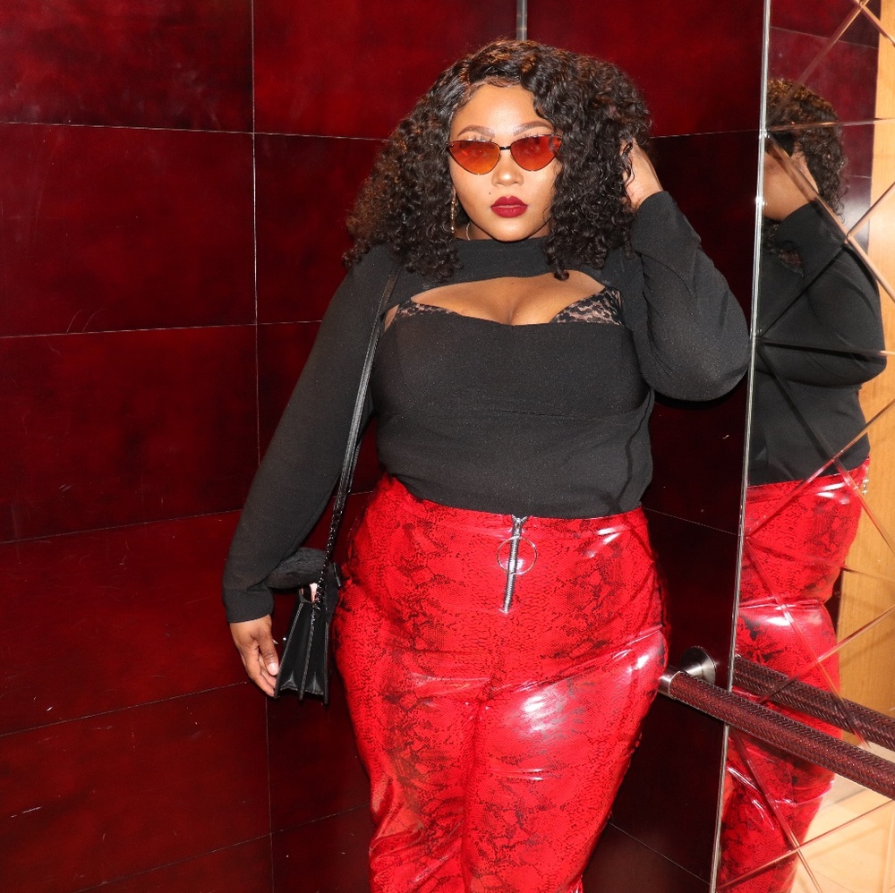 RED SNAKESKIN PLEATHER PANTS